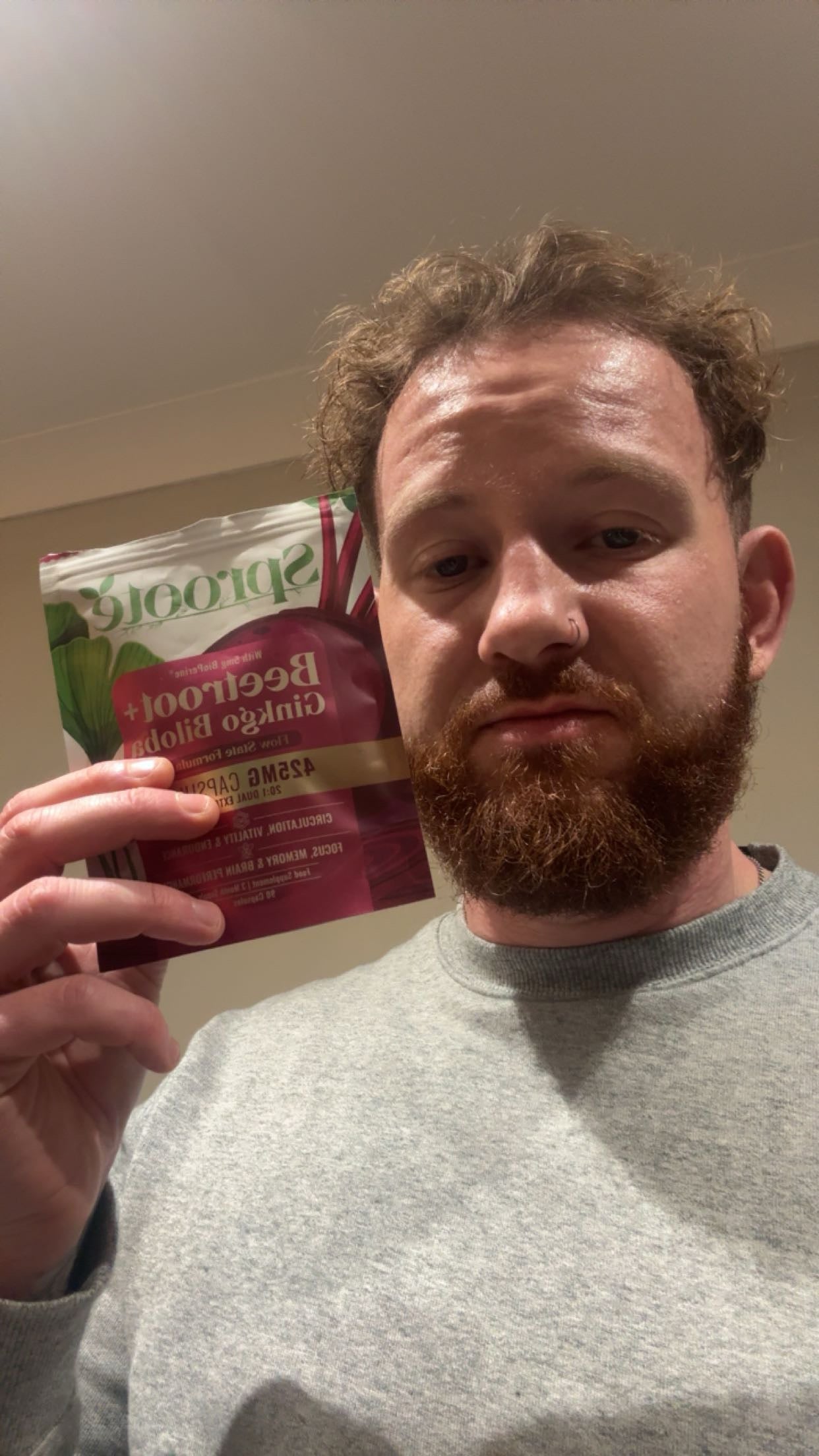 Sproote customer with a Flow State Beetroot and Ginkgo Biloba pouch